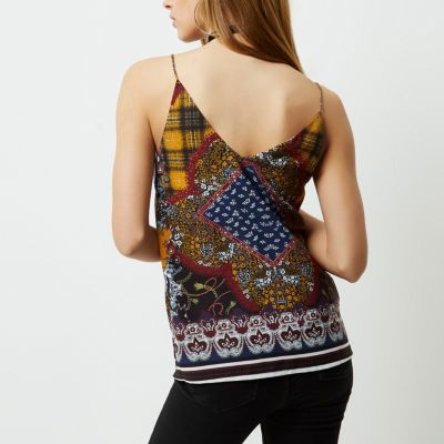 Yellow scarf print strappy cami top